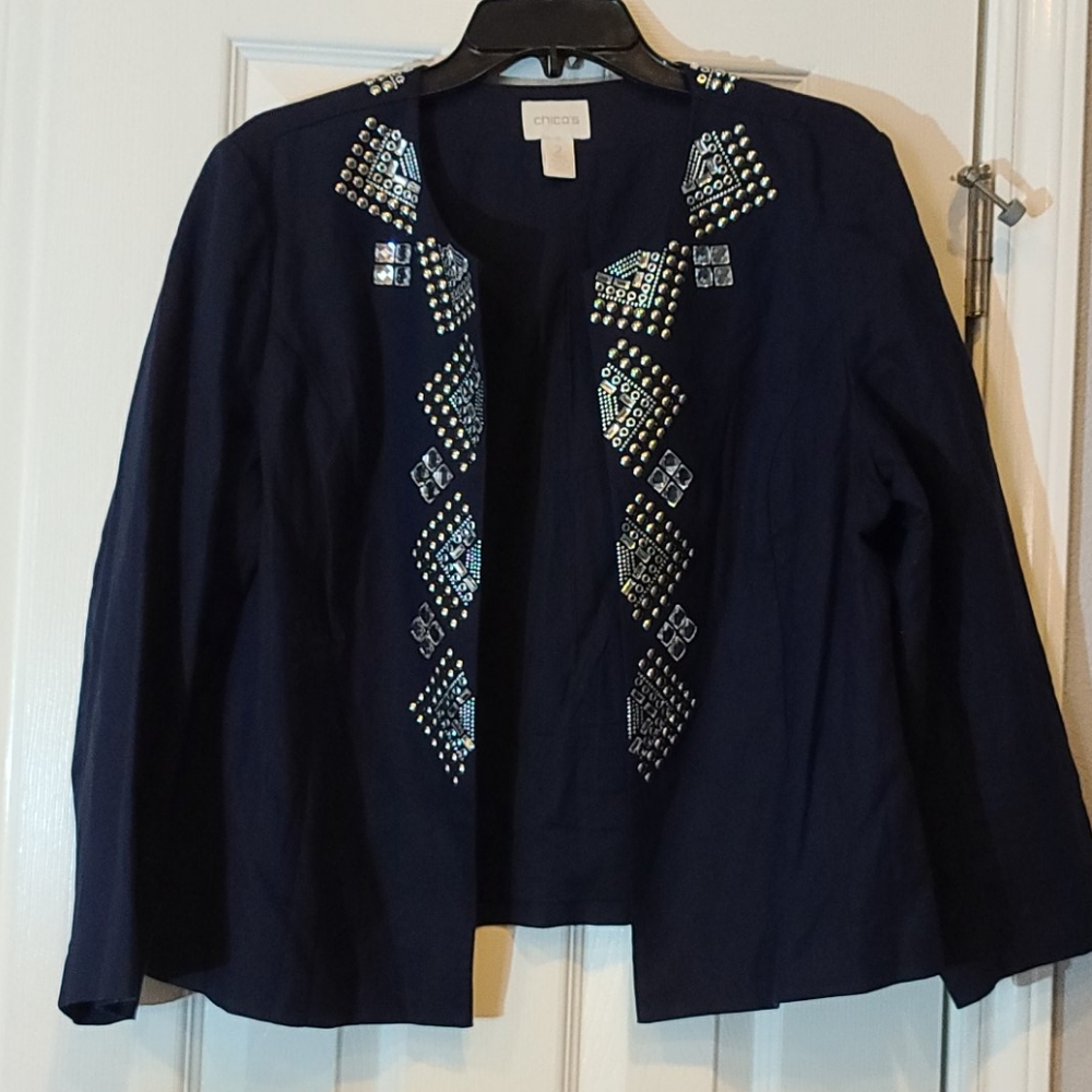Chicos Navy jeweled blazer